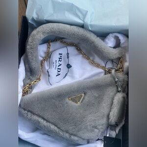 Prada fur shearling Triangle bag includes box, tag, extra strap & originalbox